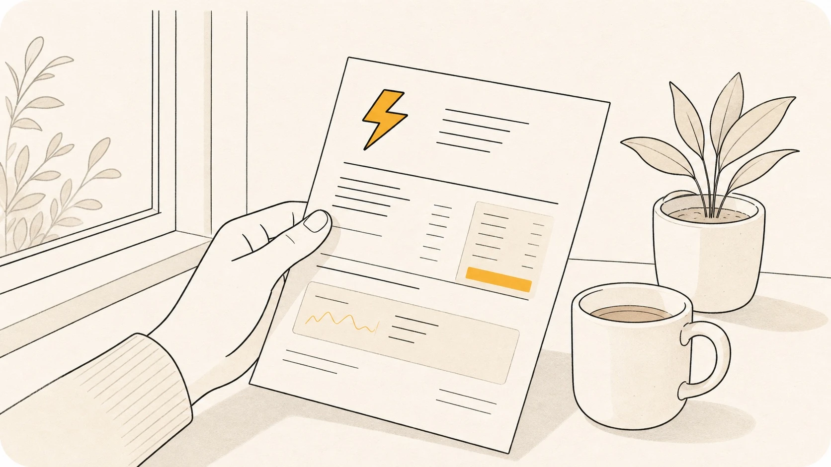 Ilustración de una factura de luz sobre una mesa